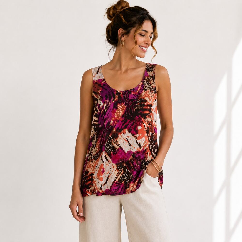 Susan Graver Liquid Knit Sleeveless Blouse Women's Size XL Office Boho Summer